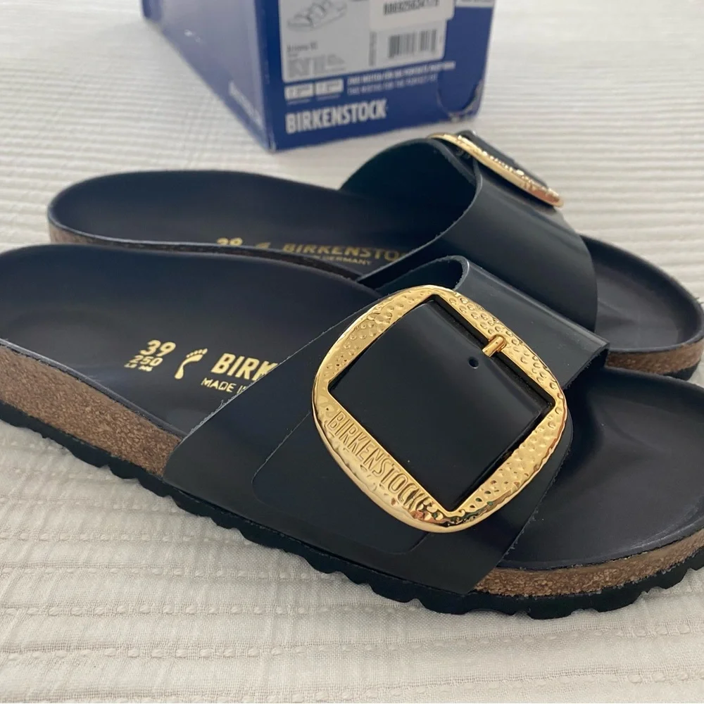 Birkenstock Black Slides with Gold Accents - Picture 3 of 10